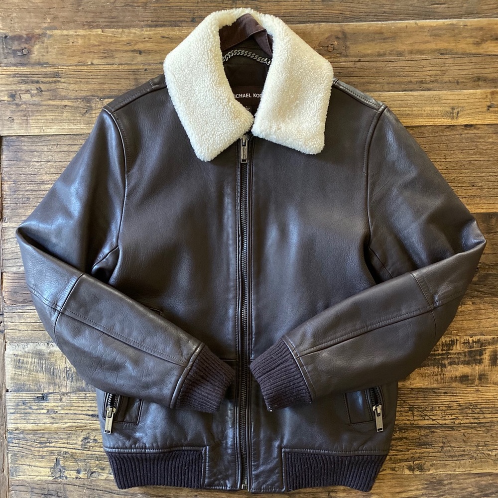 Michael Kors Shearling Collar Leather Jacket